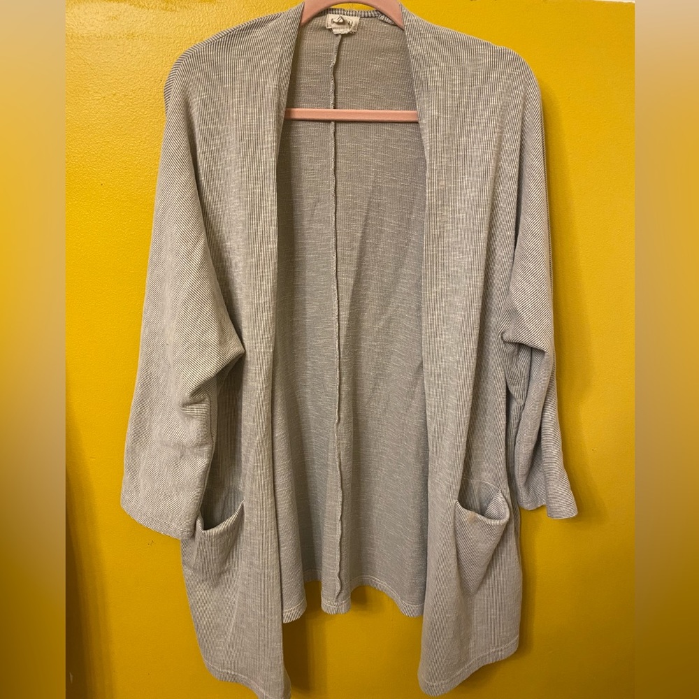 Grey and white striped cardigan